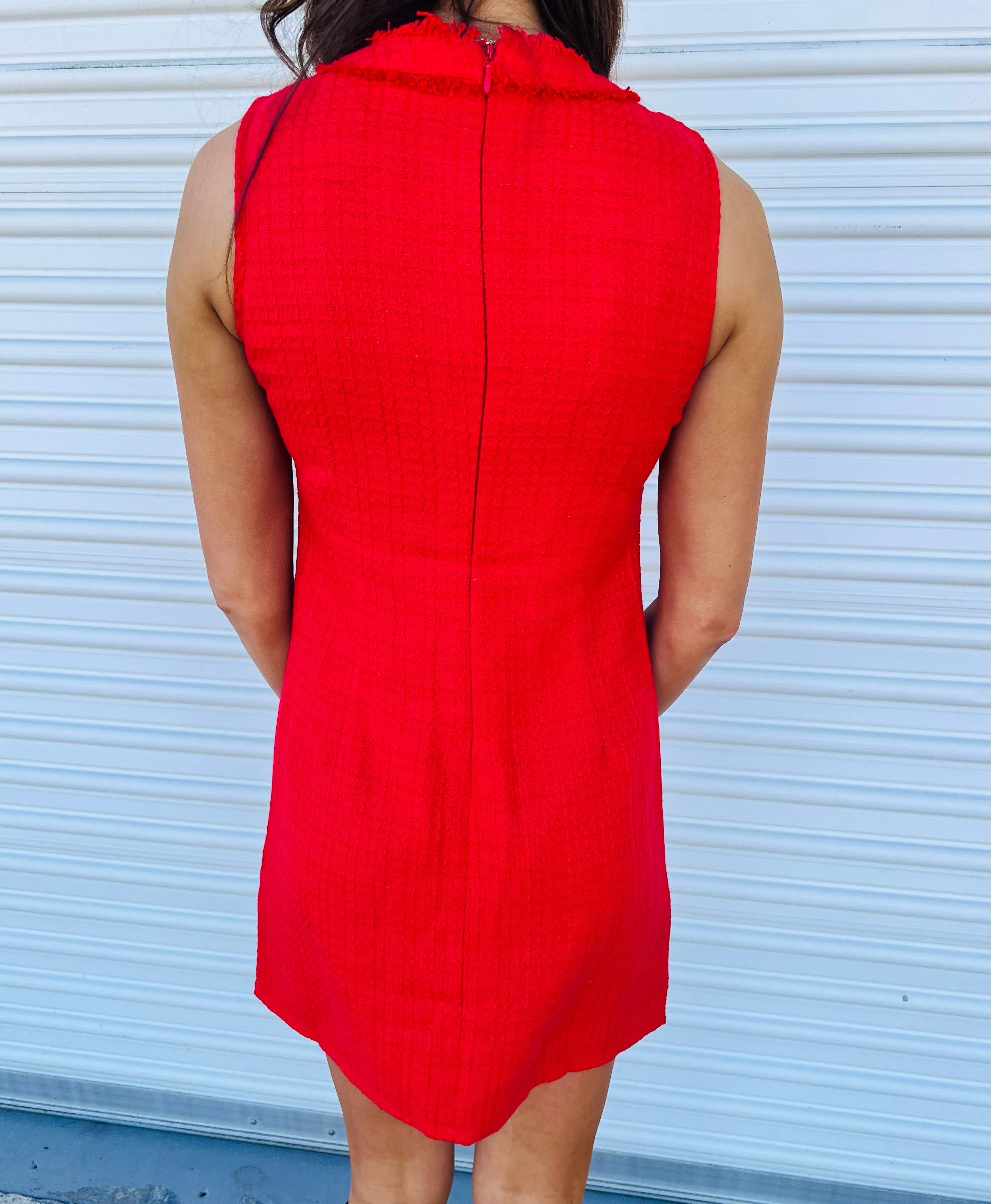 MODERNLY CHIC RED TWEED MINI DRESS