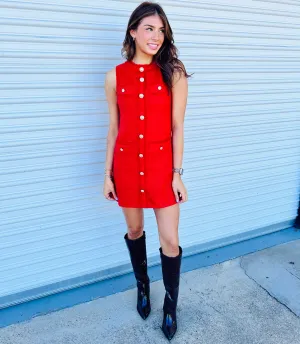 MODERNLY CHIC RED TWEED MINI DRESS