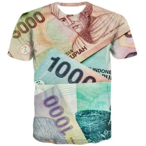 Money T-shirt Men Indonesia T-shirts 3d Colorful Tshirts Cool Retro T-shirts Graphic Harajuku Tshirts Novelty Short Sleeve