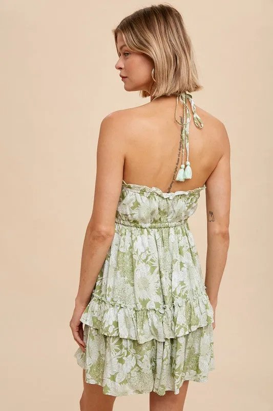 Natalia Tiered Floral Halter Dress