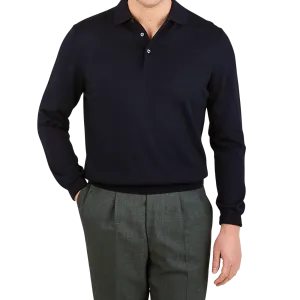 Navy Extra Fine Merino Wool Polo Shirt