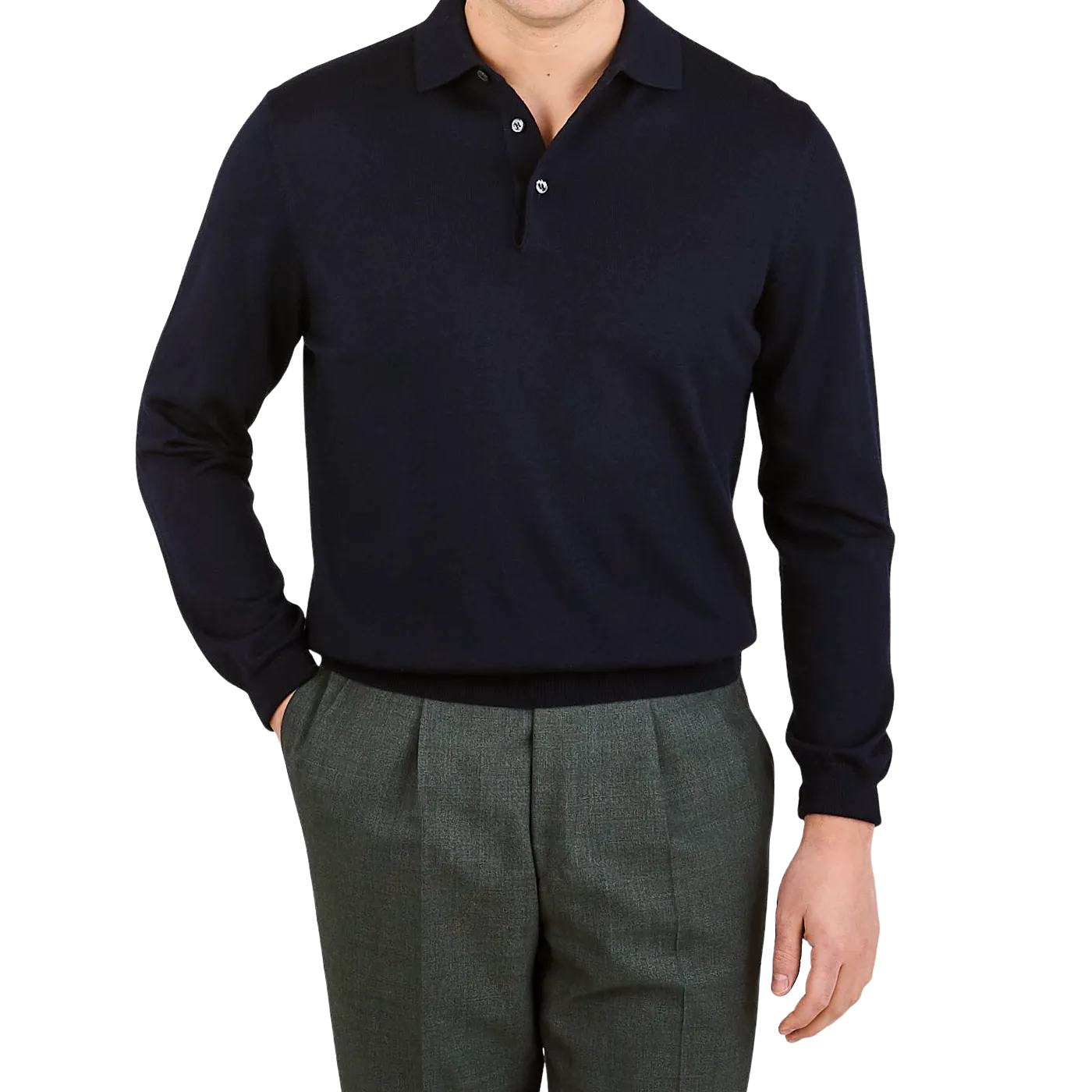 Navy Extra Fine Merino Wool Polo Shirt