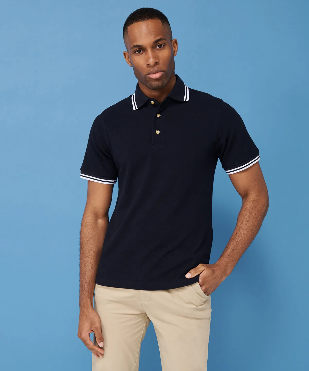 Navy Red tipping - Double tipped collar and cuff polo shirt