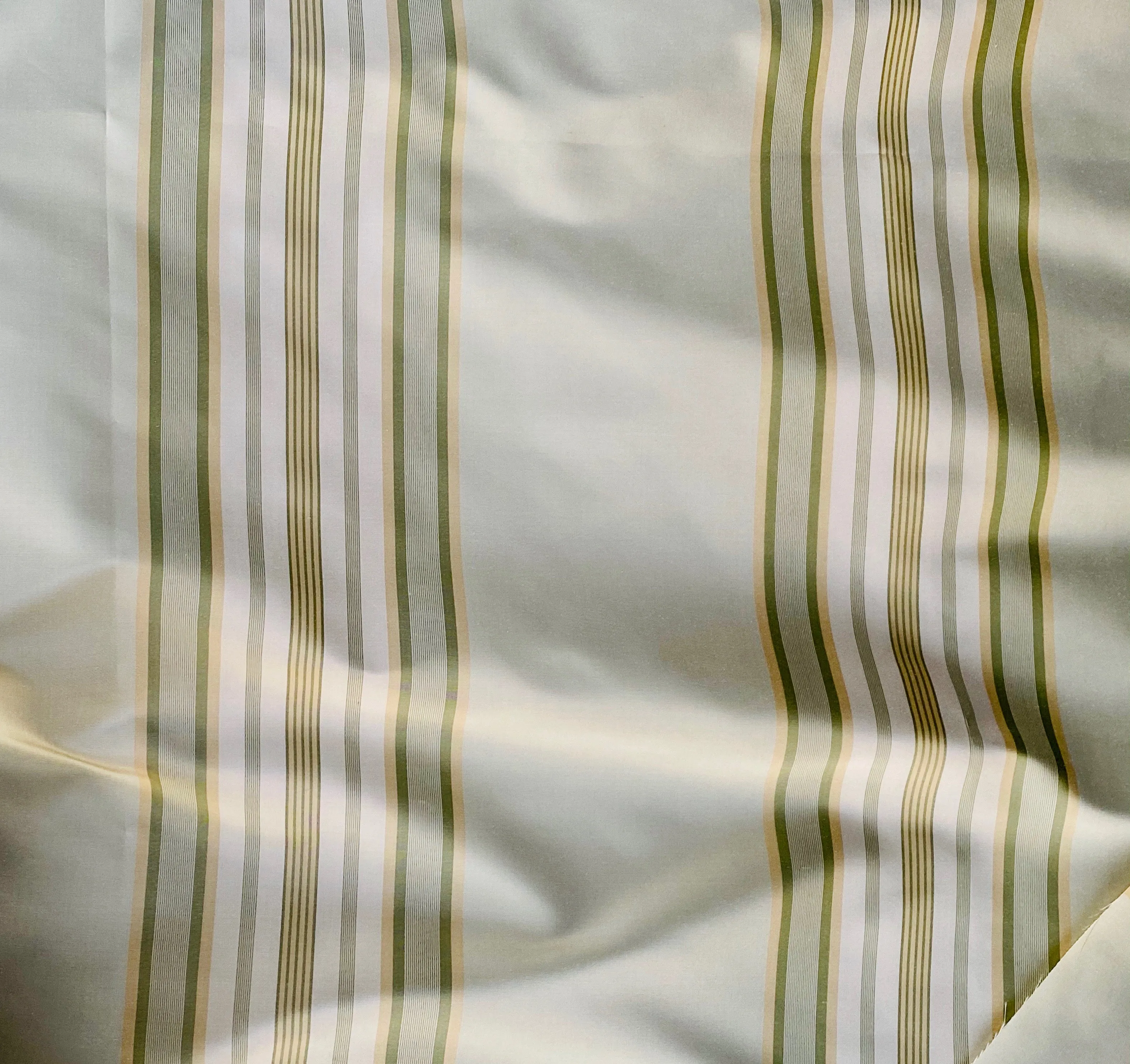 NEW Lady Piper Designer 100% Silk Taffeta Pistachio Green Striped Fabric