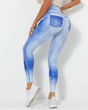 Normani Faux Denim Scrunch Leggings - Washed Blue