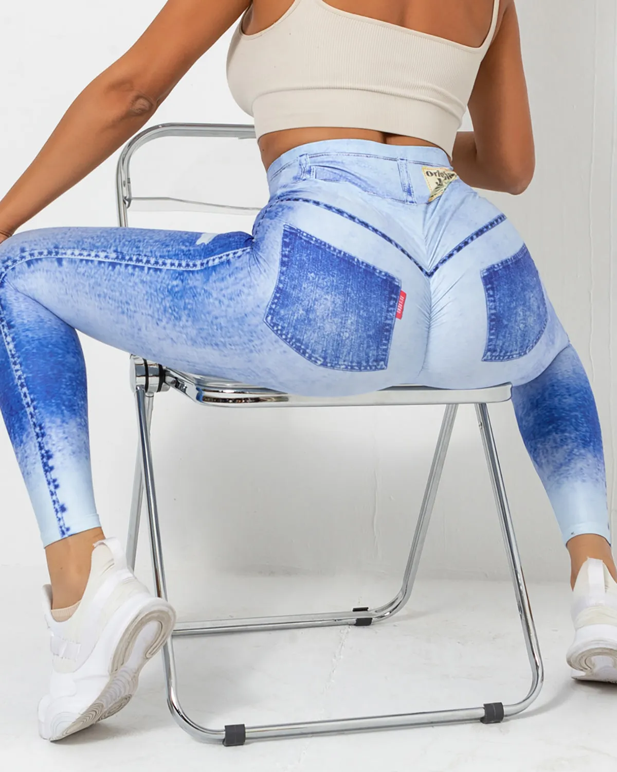 Normani Faux Denim Scrunch Leggings - Washed Blue