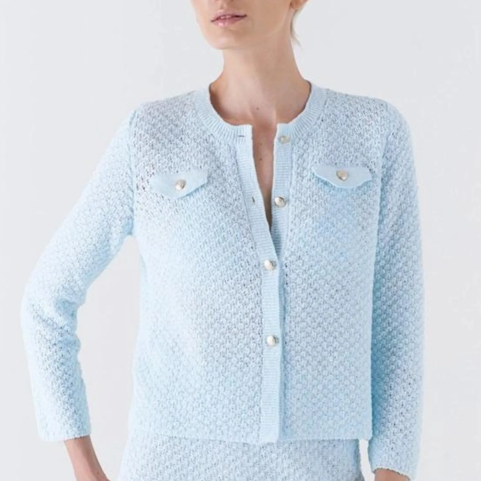 Olanda Knit Cotton Cardigan - Light Blue
