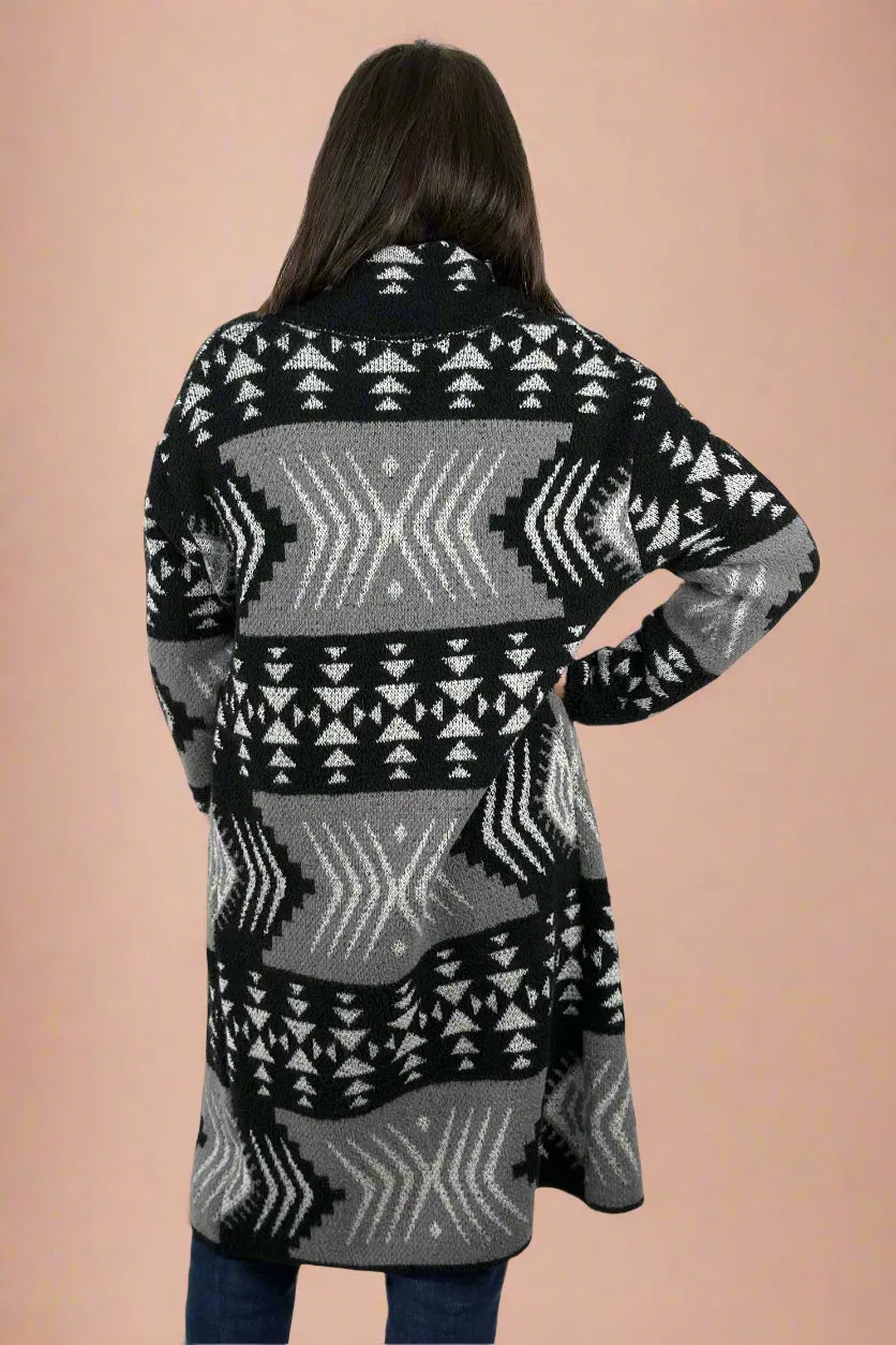 Overlap Neckline Tribal Cardigan