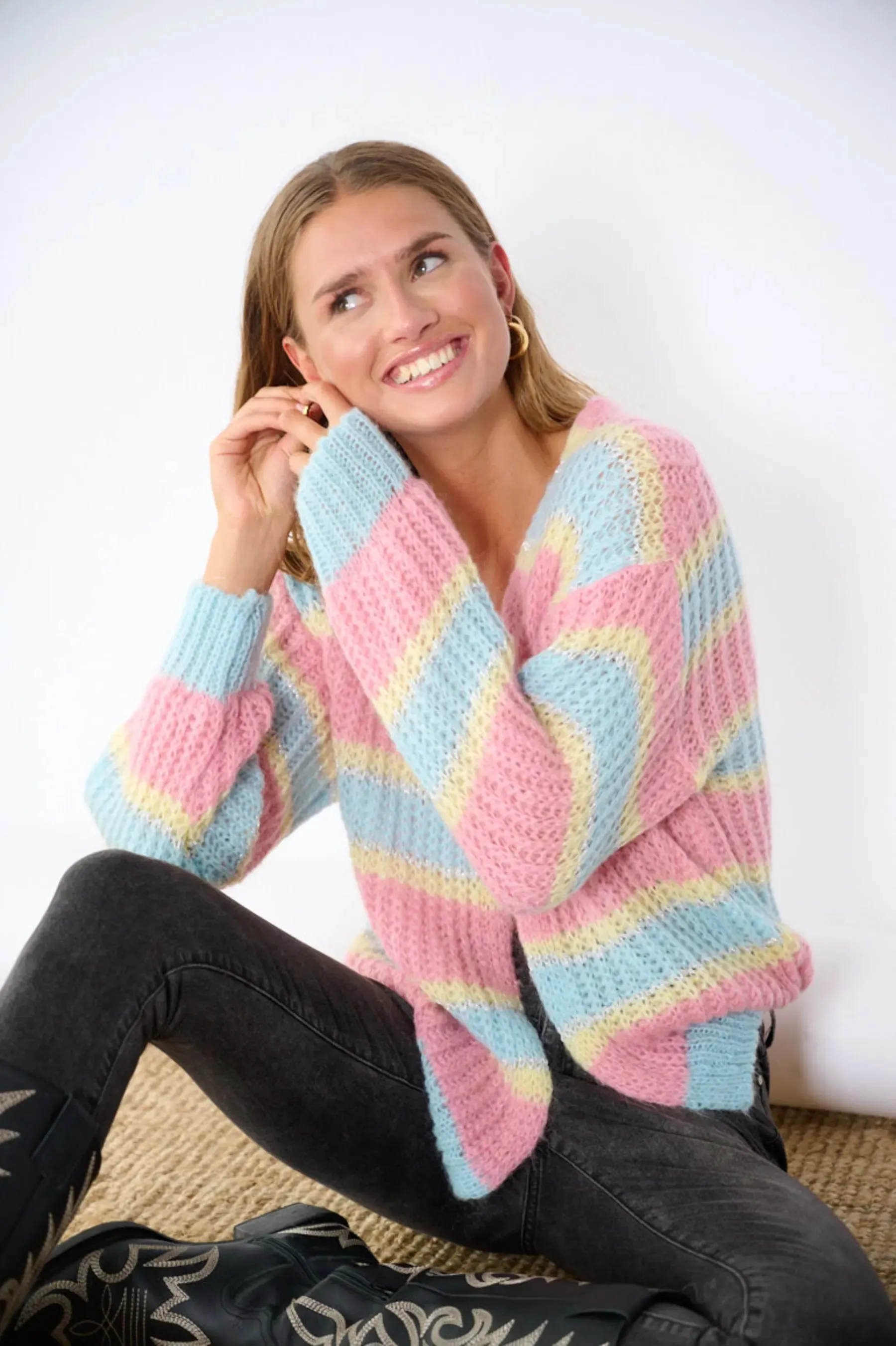 Pacific Knit Cardigan - Light Blue/Rose Mix