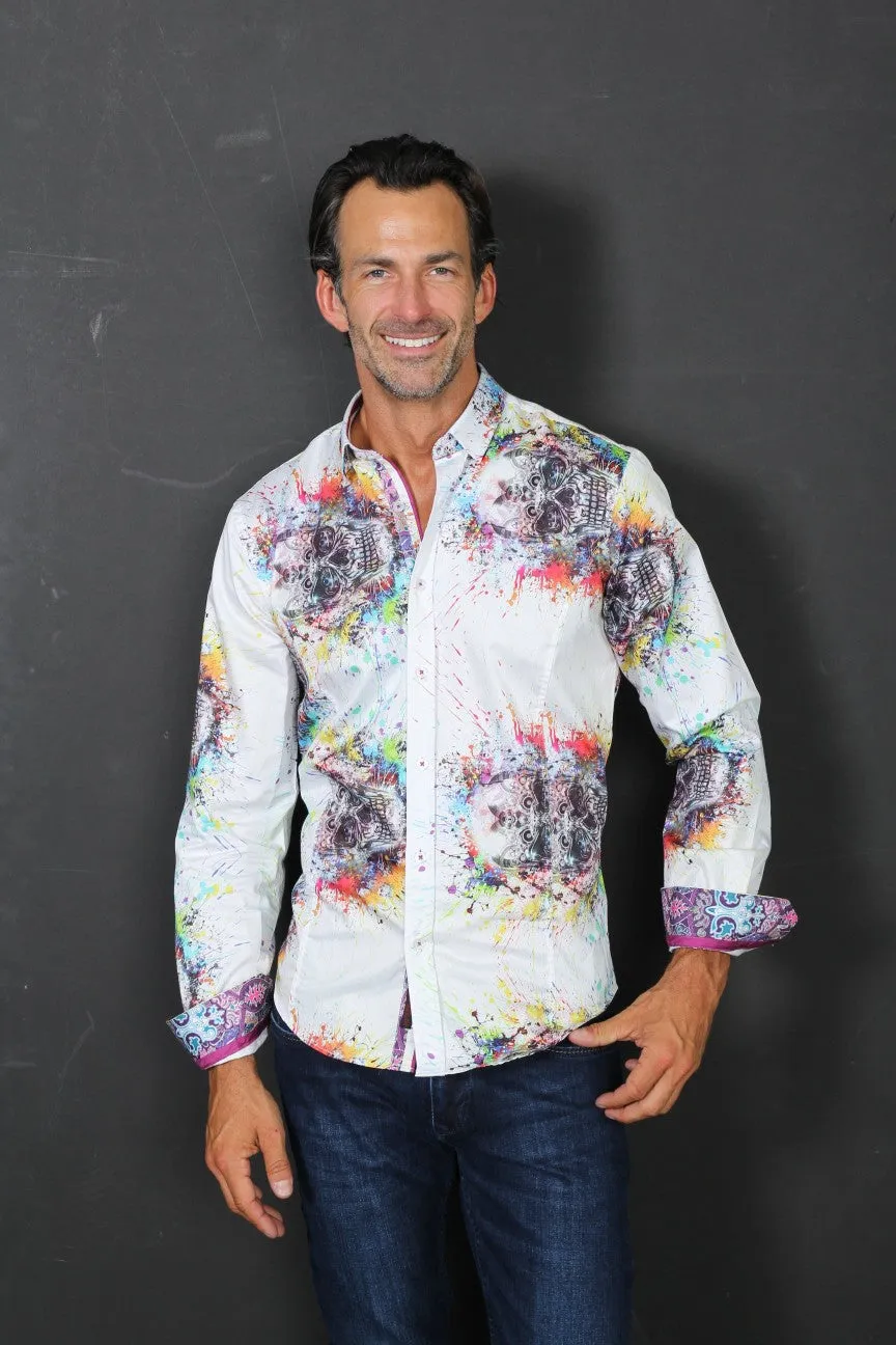 Paint Splash Skull Button Down Shirt