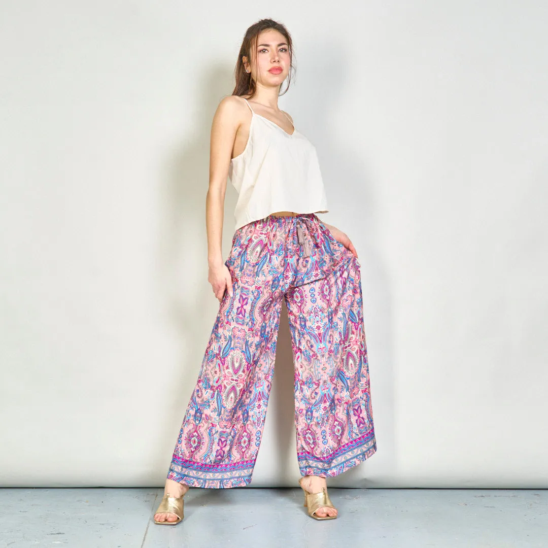 Paisley printed bohemian wide-leg trousers wholesale