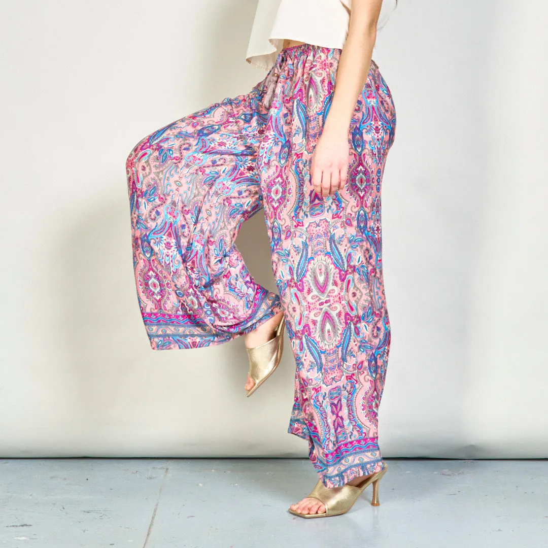 Paisley printed bohemian wide-leg trousers wholesale