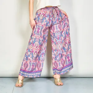 Paisley printed bohemian wide-leg trousers wholesale