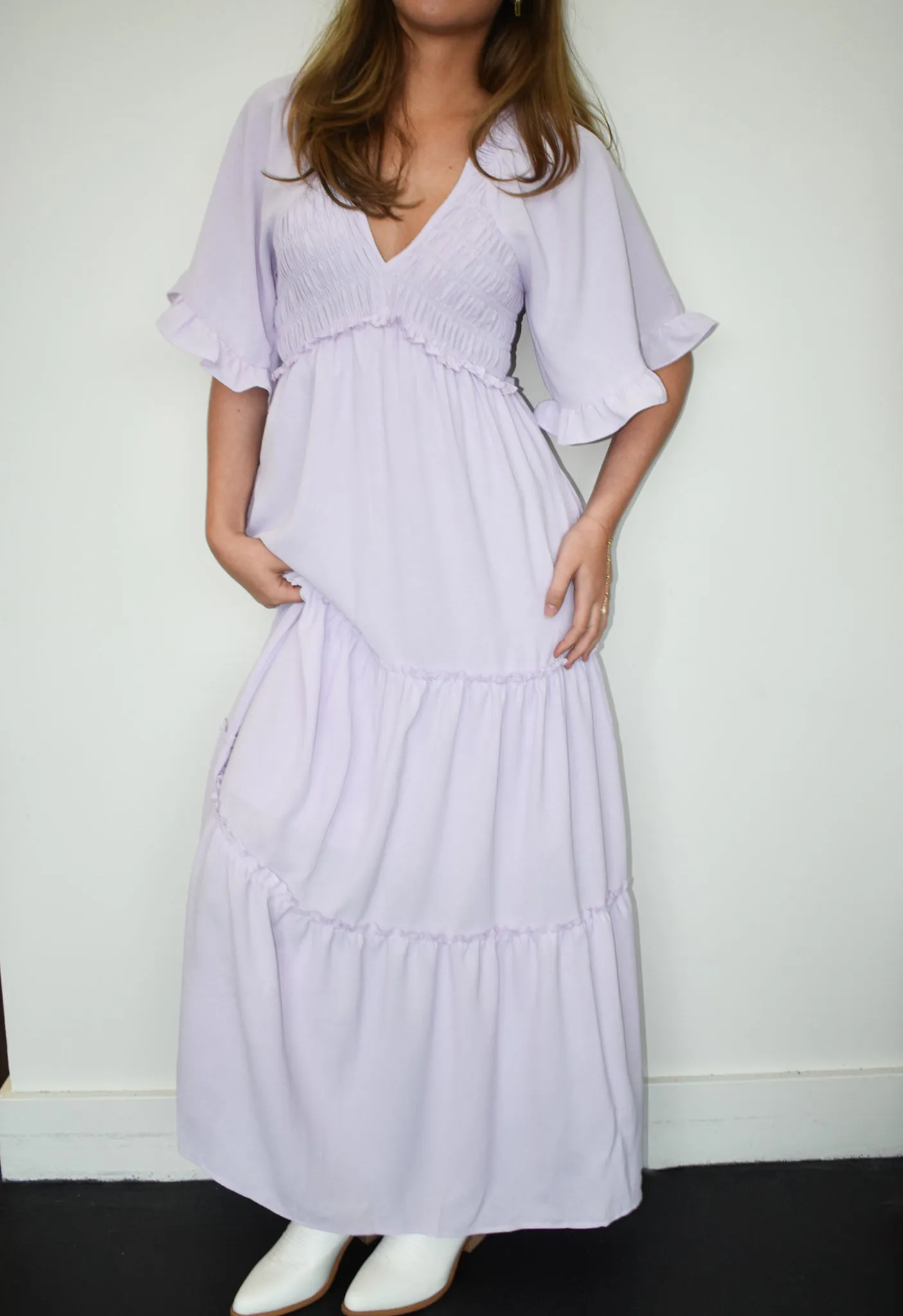 Pastel Ruffles Maxi Dress- Lilac
