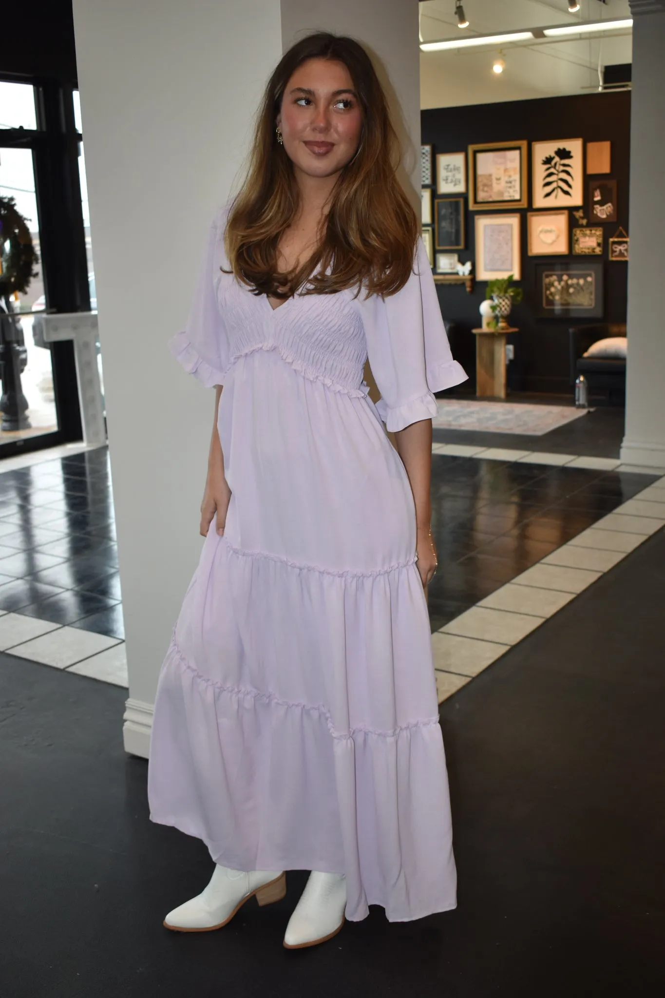 Pastel Ruffles Maxi Dress- Lilac