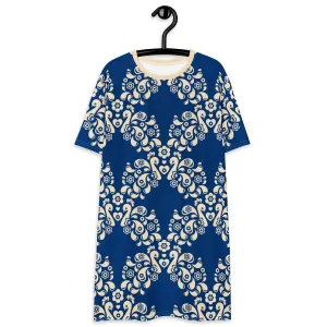 PEACOCK LOVE blue - T-shirt dress