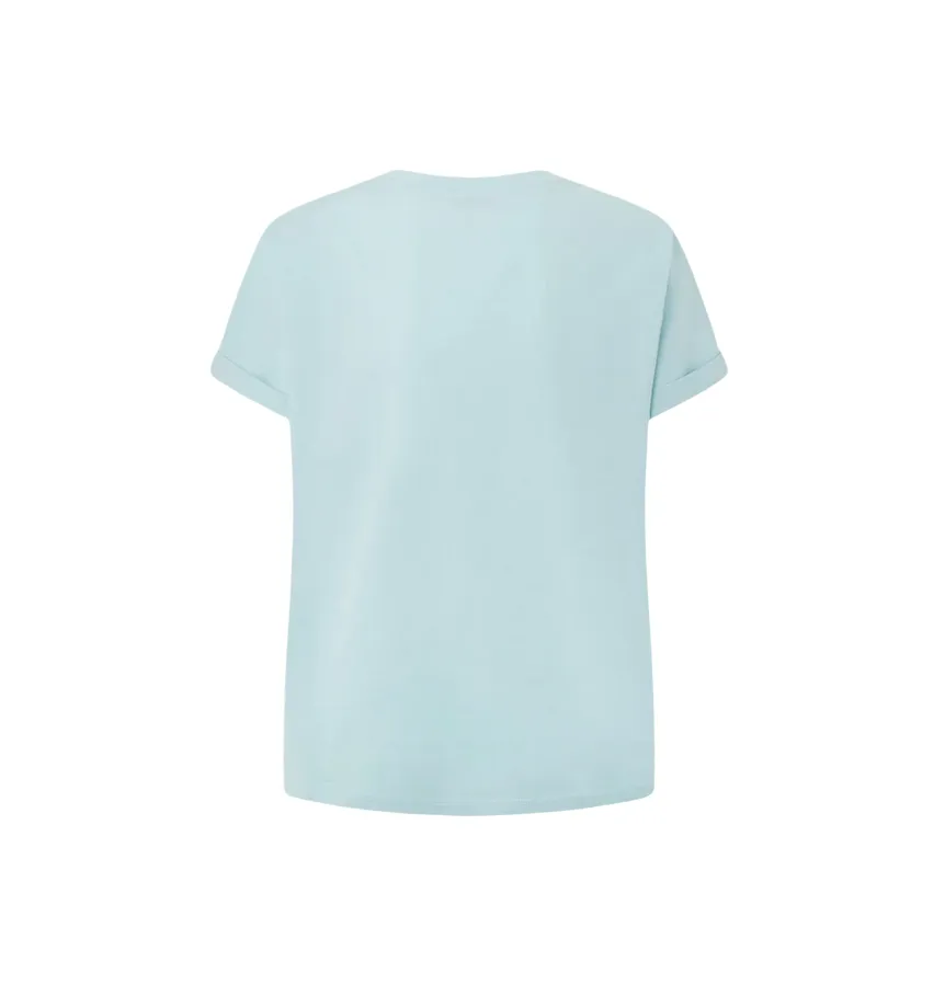 Pepe Jeans maglietta manica corta da donna con logo ricamato Liu PL505832 508 acqua
