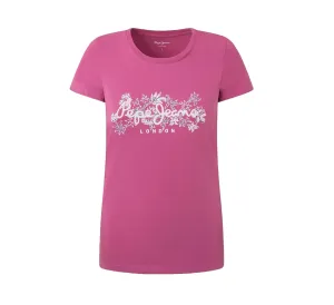 Pepe Jeans maglietta manica corta da donna con logo stampato Korina PL505834 363 rosa
