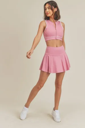 Pink Active Tennis Skirt with Lining Pocketed Shorts