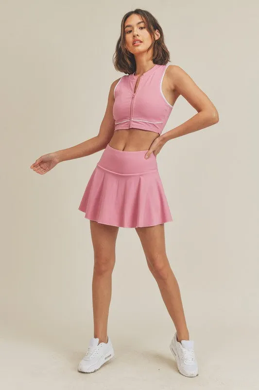 Pink Active Tennis Skirt with Lining Pocketed Shorts