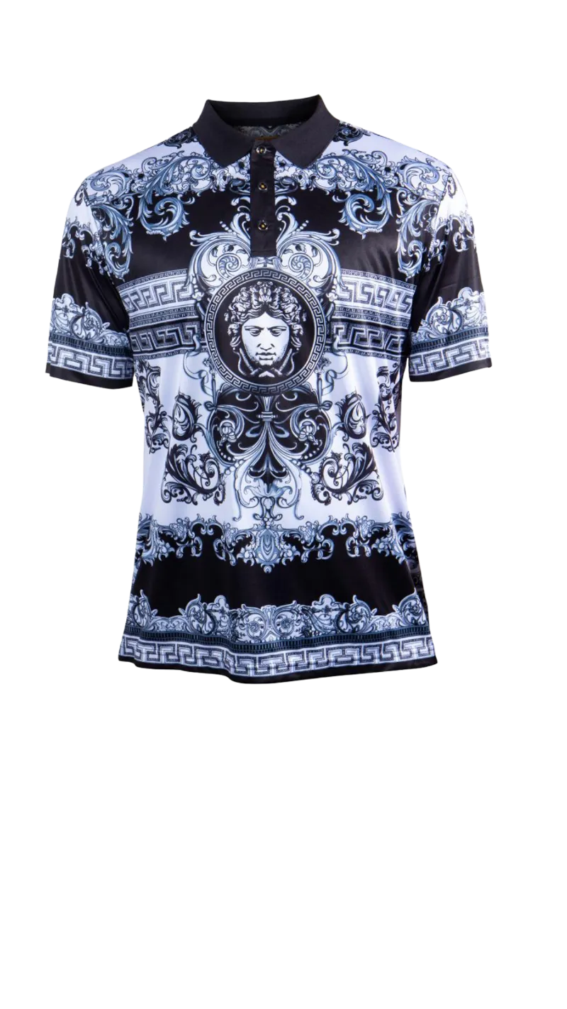 Prestige black and white paisley polo shirt men's fashion design t-shirt
