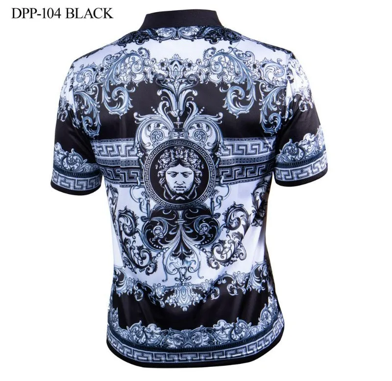 Prestige black and white paisley polo shirt men's fashion design t-shirt