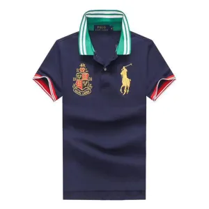 PRL Custom Fit  Yellow Big PonyGreen and White Collar NavyBlue polo Shirt