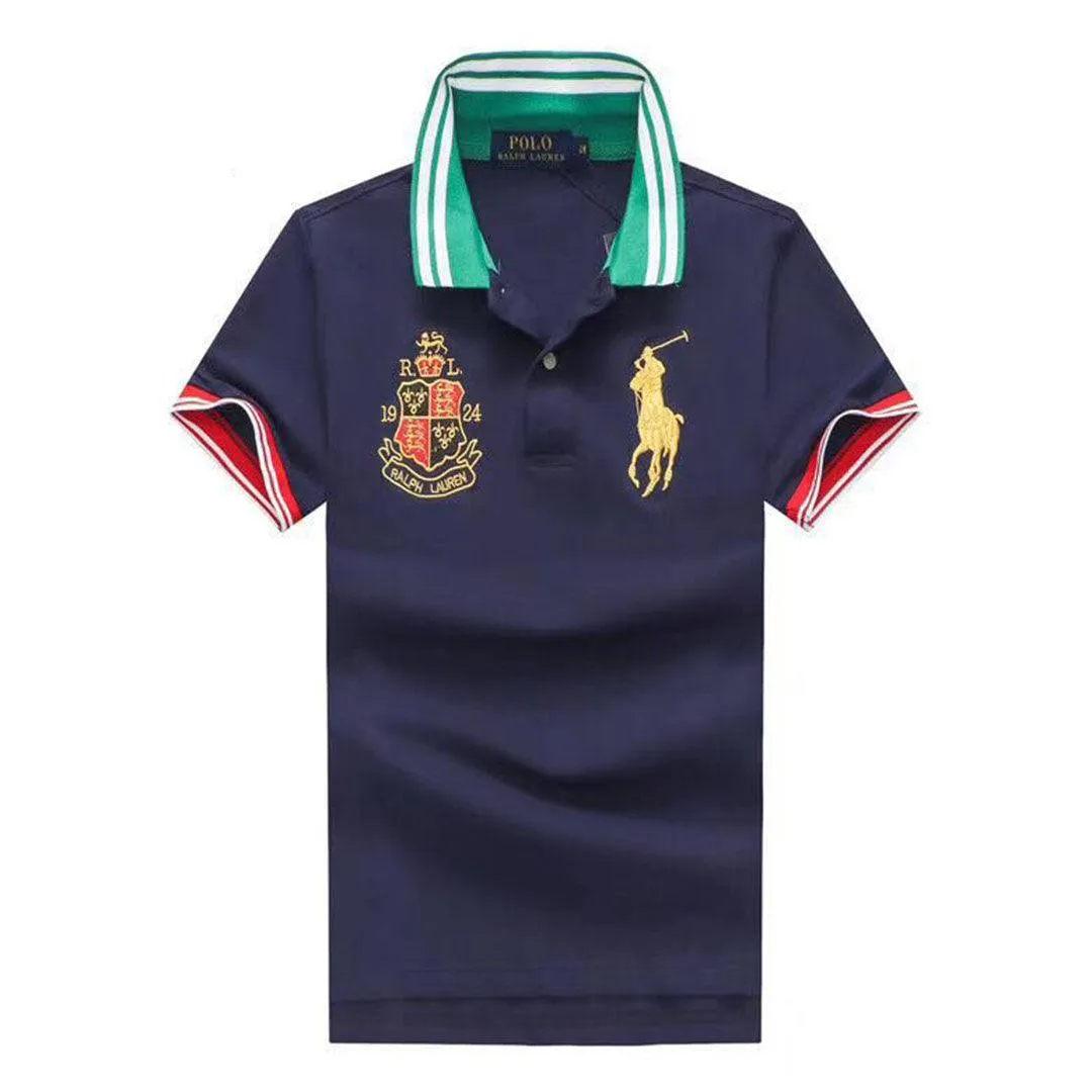 PRL Custom Fit  Yellow Big PonyGreen and White Collar NavyBlue polo Shirt