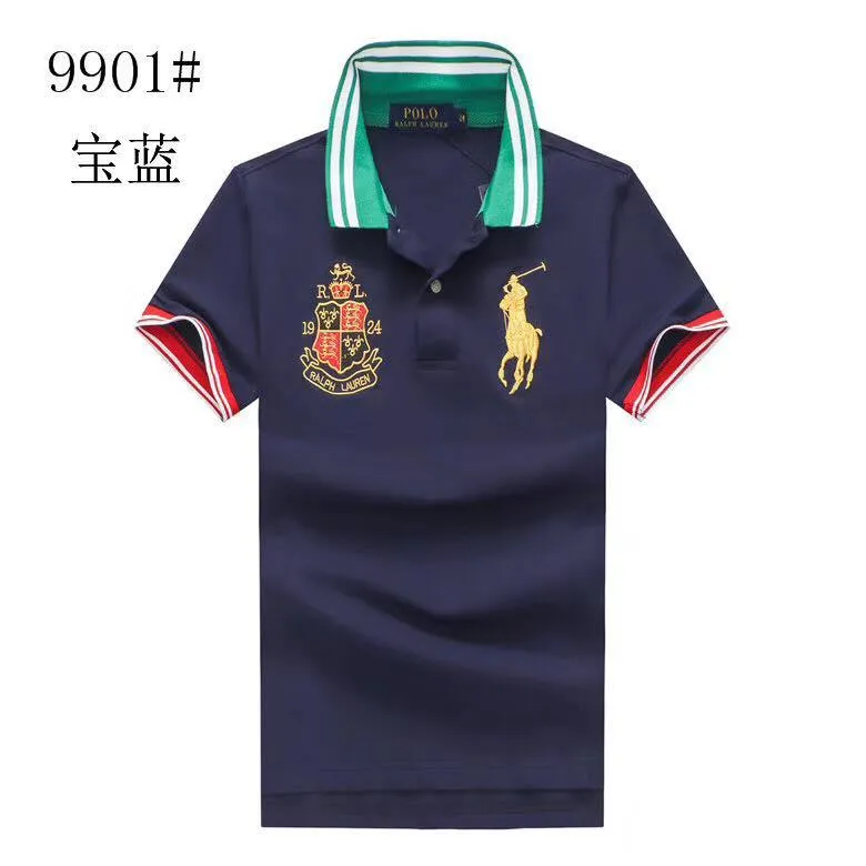 PRL Custom Fit  Yellow Big PonyGreen and White Collar NavyBlue polo Shirt