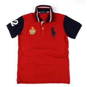 PRL Red Fitted Polo Shirt With Striped Collar