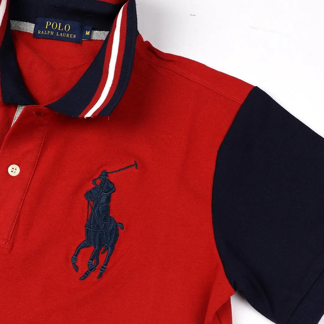 PRL Red Fitted Polo Shirt With Striped Collar