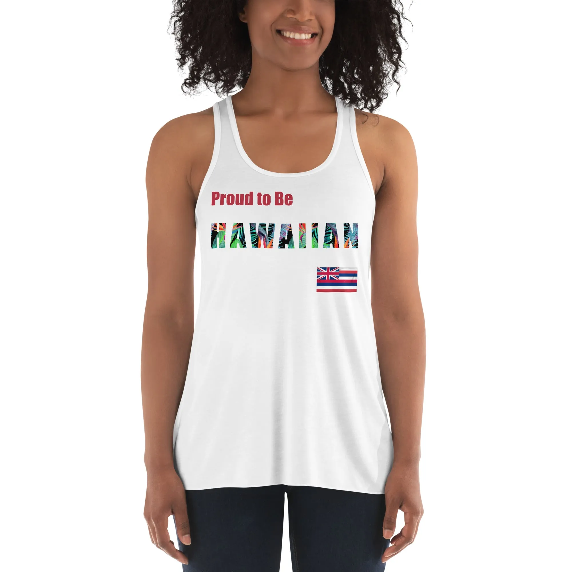 Proud to Be Hawaiian Tropical Design Women's Flowy Racerback Tank