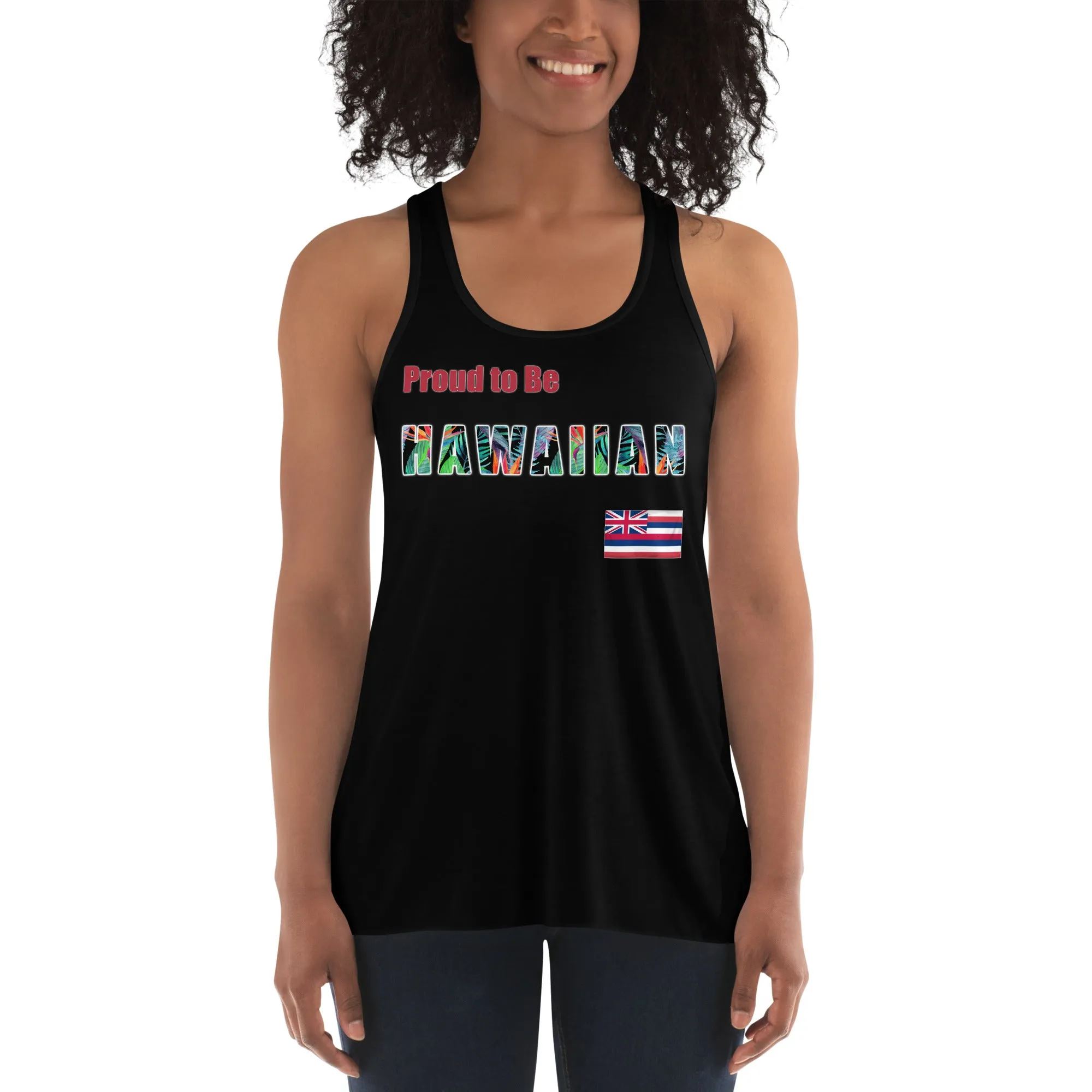 Proud to Be Hawaiian Tropical Design Women's Flowy Racerback Tank
