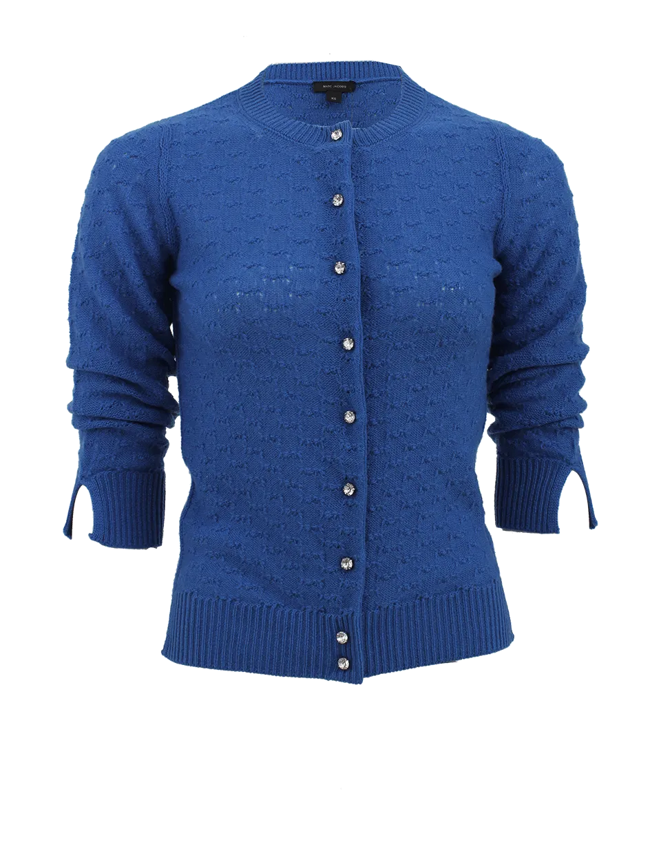 Quarter Sleeve Jewel Button Cardigan