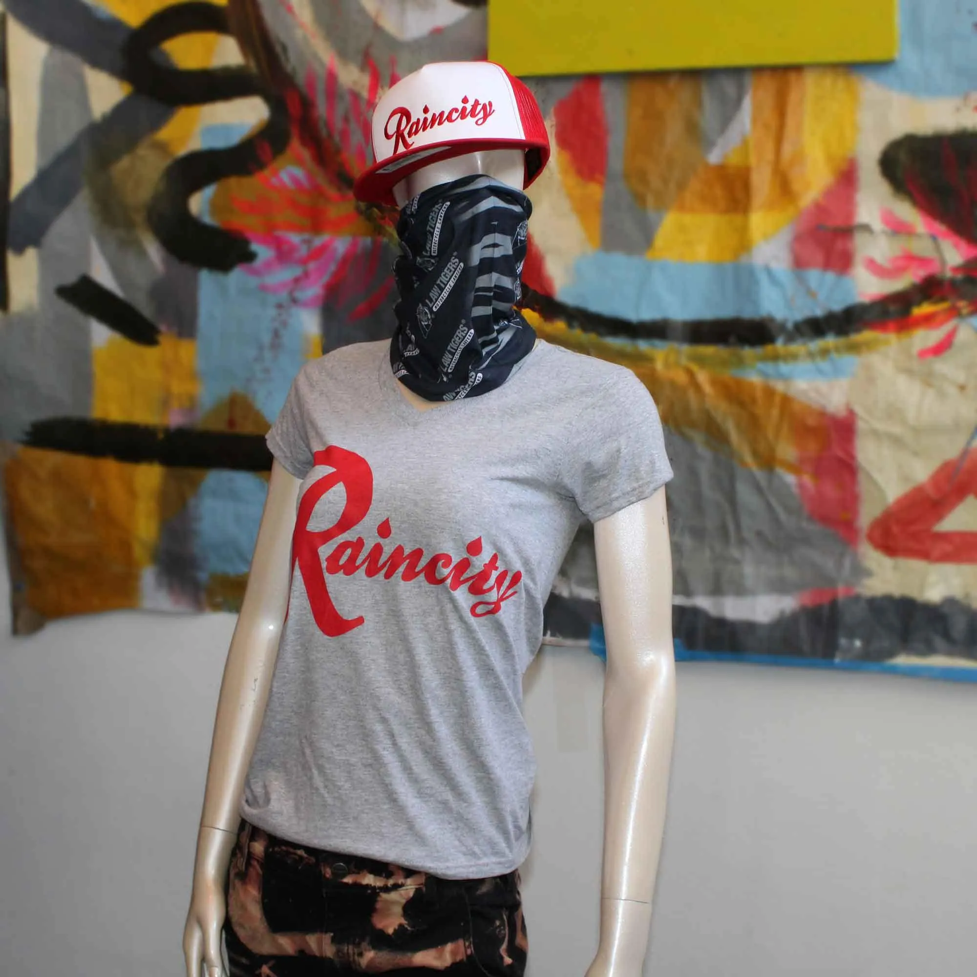 Raincity (Women's V-Neck) Concrete/Red