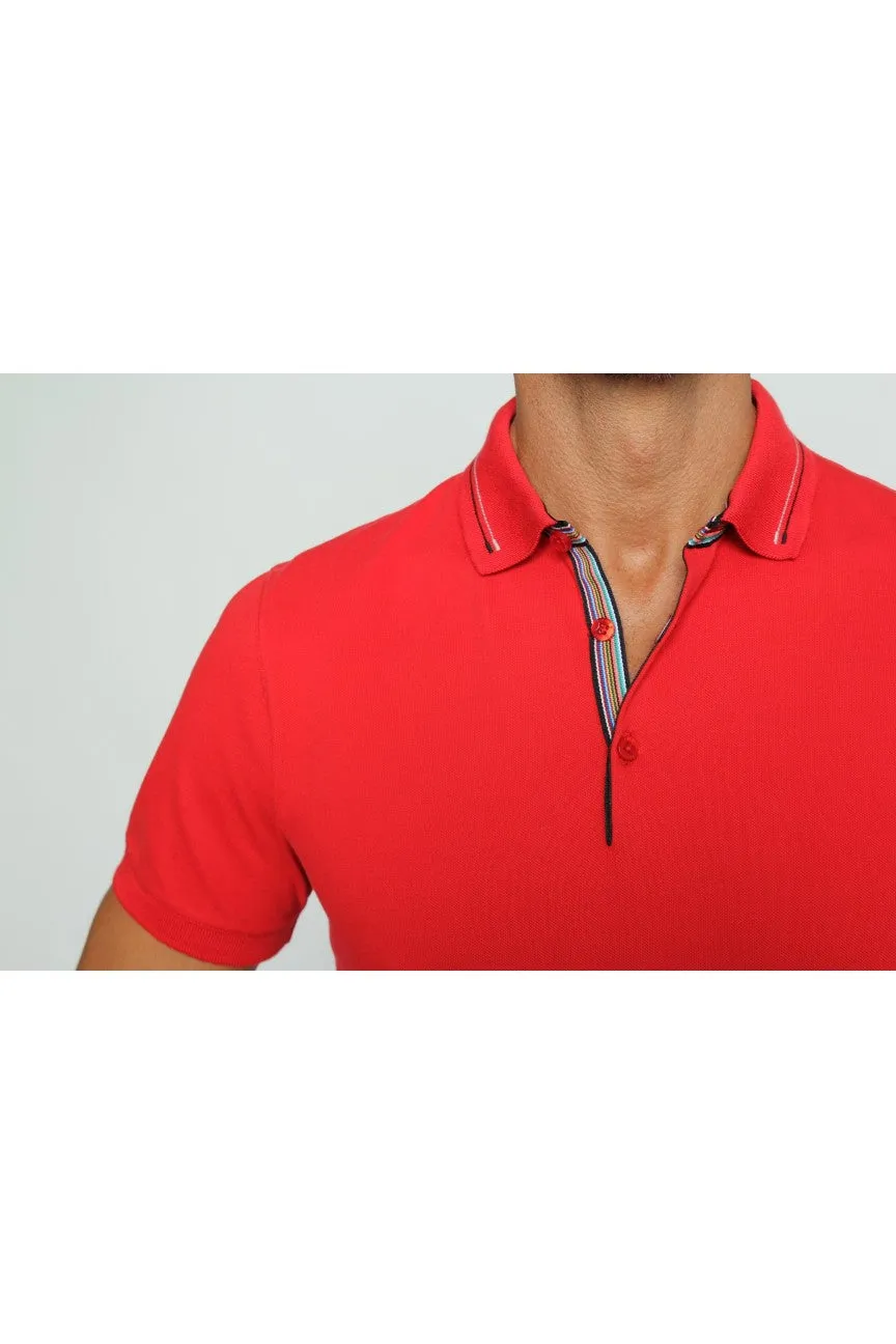Red Polo With Colorful Trim