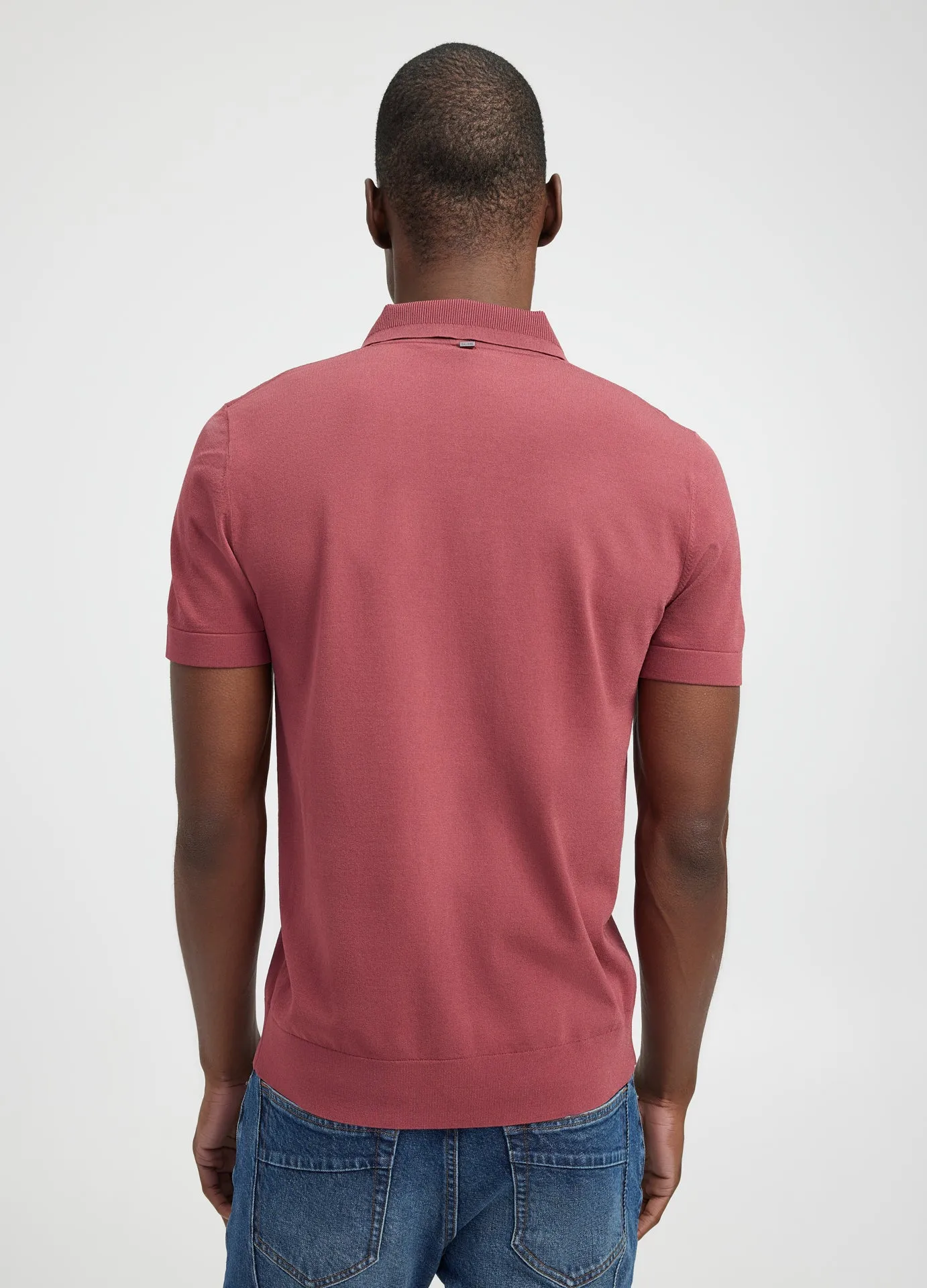 Rib Collar Tech Knit Polo Cherry