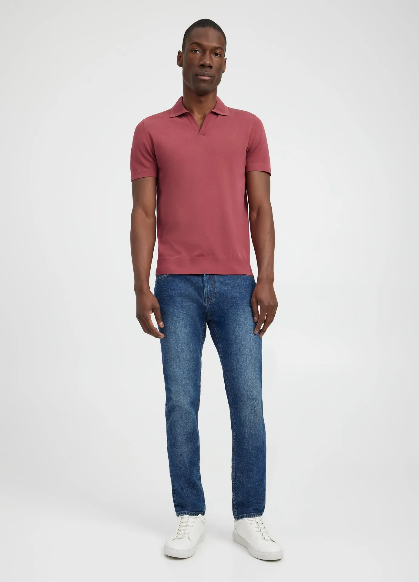 Rib Collar Tech Knit Polo Cherry