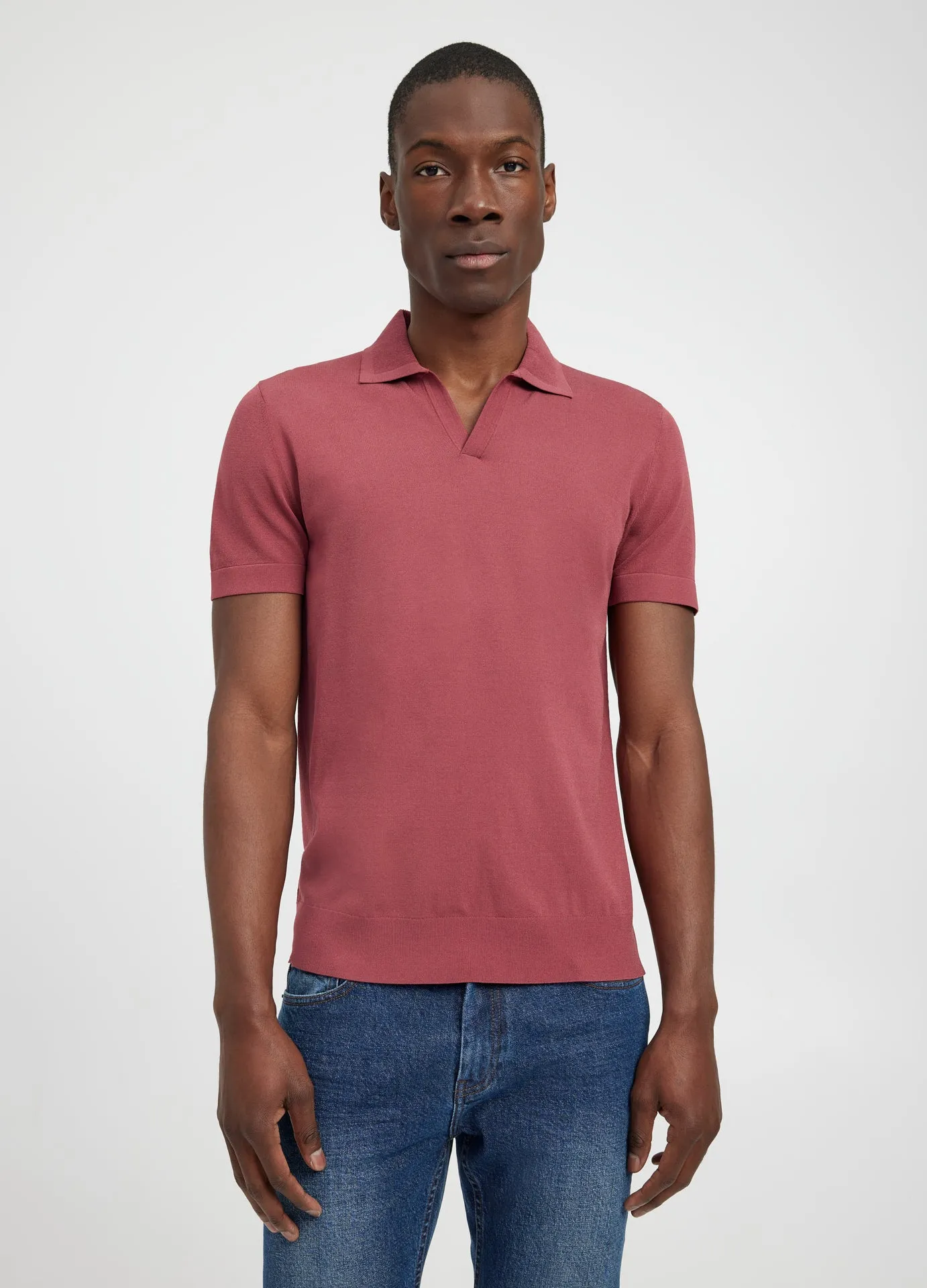 Rib Collar Tech Knit Polo Cherry