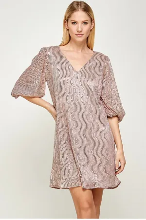 ROSE GOLD VNECK FLOWY COCKTAIL DRESS