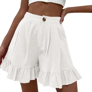 Ruffle Shorts for Women Comfy Casual High Waisted Shorts Wide Leg Summer Beach Lightweight Short Pants with Pockets