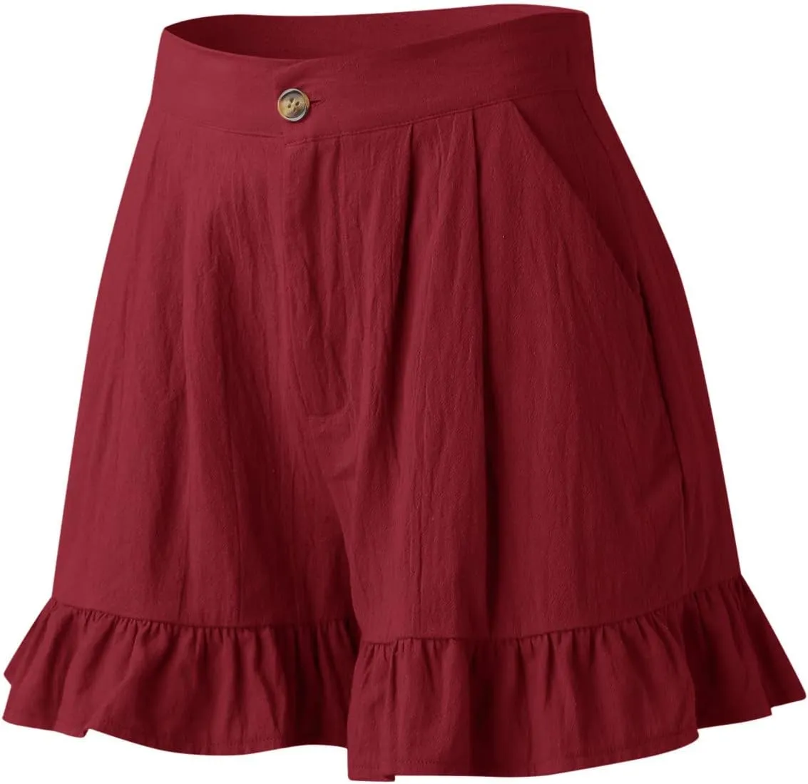 Ruffle Shorts for Women Comfy Casual High Waisted Shorts Wide Leg Summer Beach Lightweight Short Pants with Pockets