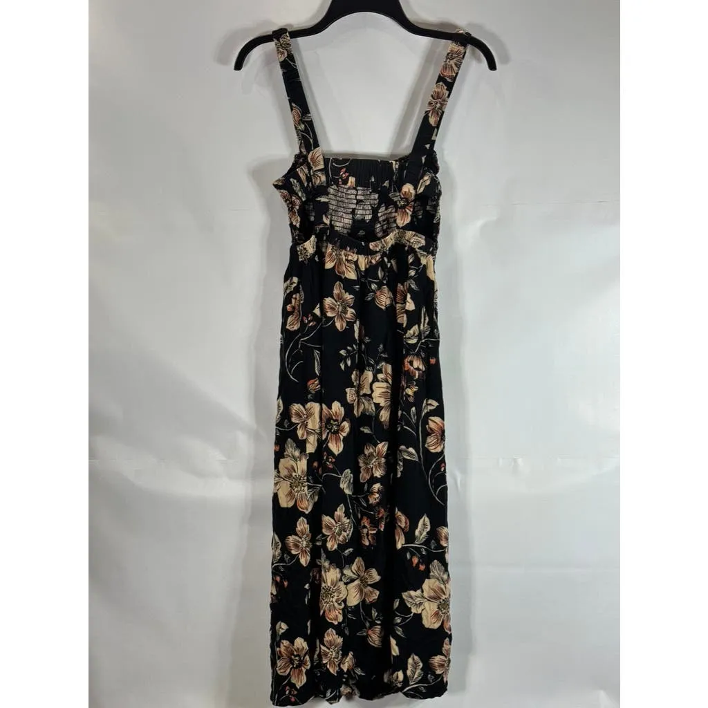 SALTWATER LUXE Women's Black Floral Midi Elastic Tank Flowy Dress SZ S