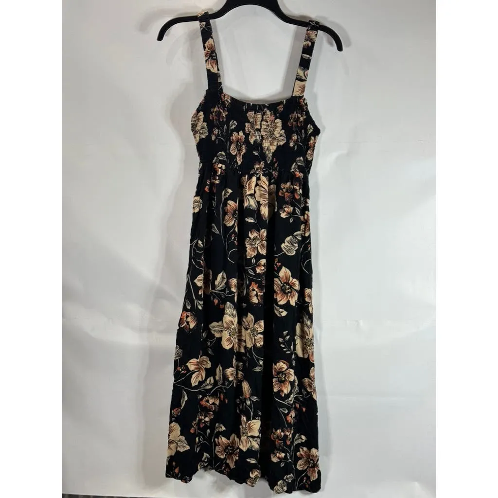 SALTWATER LUXE Women's Black Floral Midi Elastic Tank Flowy Dress SZ S
