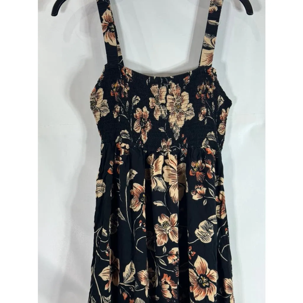 SALTWATER LUXE Women's Black Floral Midi Elastic Tank Flowy Dress SZ S