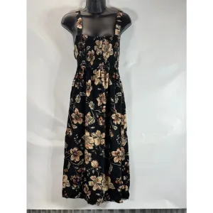 SALTWATER LUXE Women's Black Floral Midi Elastic Tank Flowy Dress SZ S