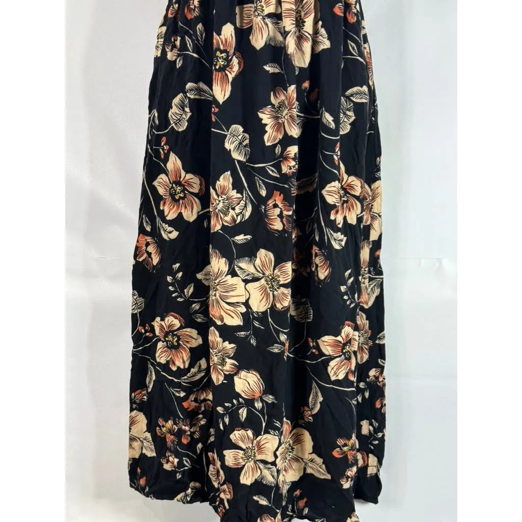 SALTWATER LUXE Women's Black Floral Midi Elastic Tank Flowy Dress SZ S