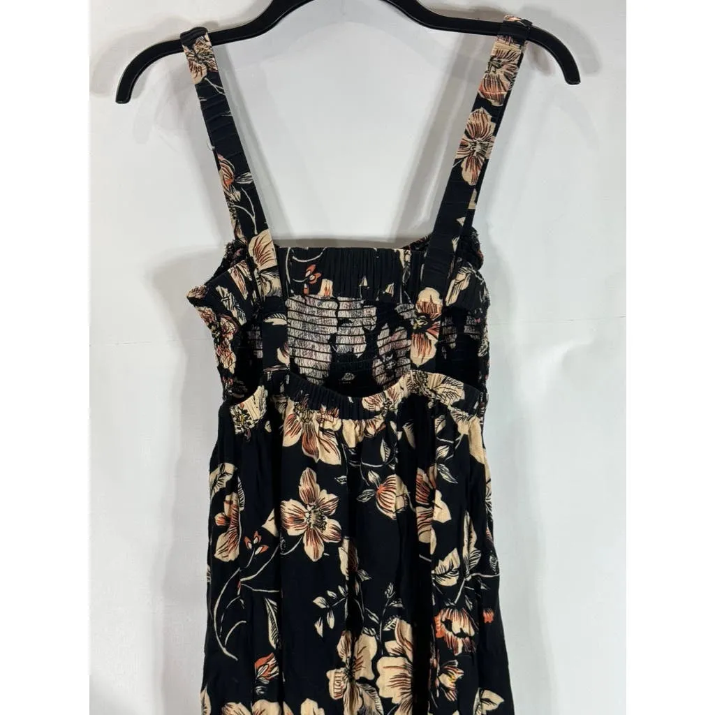 SALTWATER LUXE Women's Black Floral Midi Elastic Tank Flowy Dress SZ S