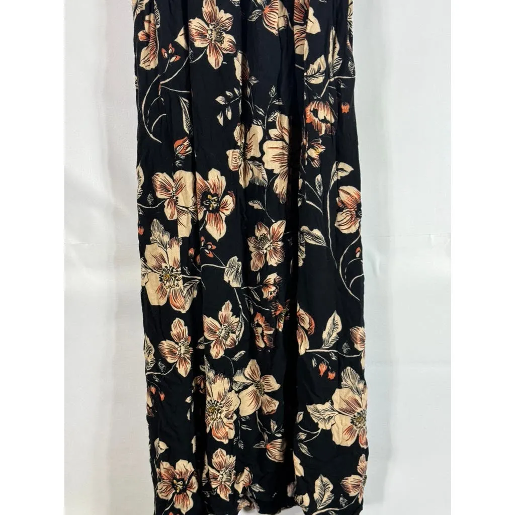 SALTWATER LUXE Women's Black Floral Midi Elastic Tank Flowy Dress SZ S