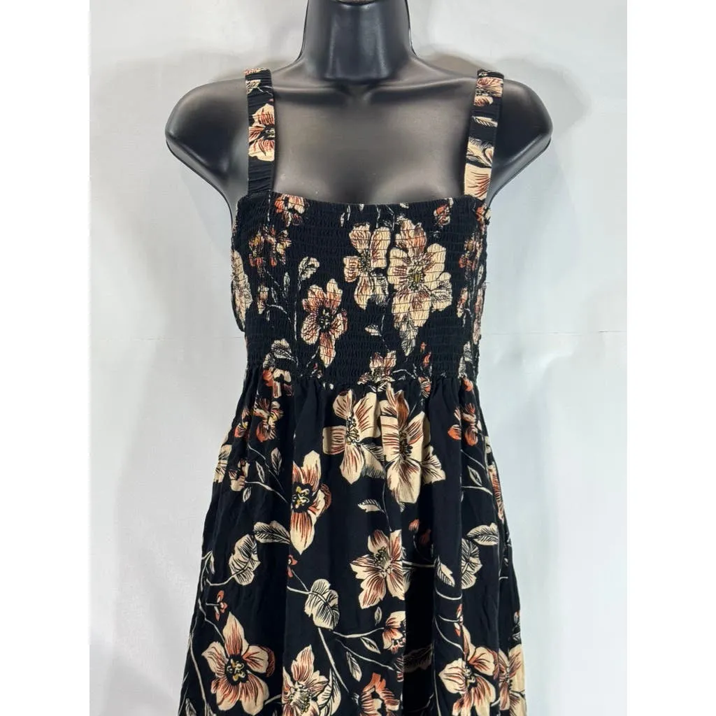 SALTWATER LUXE Women's Black Floral Midi Elastic Tank Flowy Dress SZ S